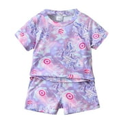 LMTODLFG Baby Girl Clothes Baby Unisex Spring Summer Print Cotton Short Sleeve Tshirt Shorts Outfits Clothes 2T Girls Summer Clothes Purple 9-12 Months